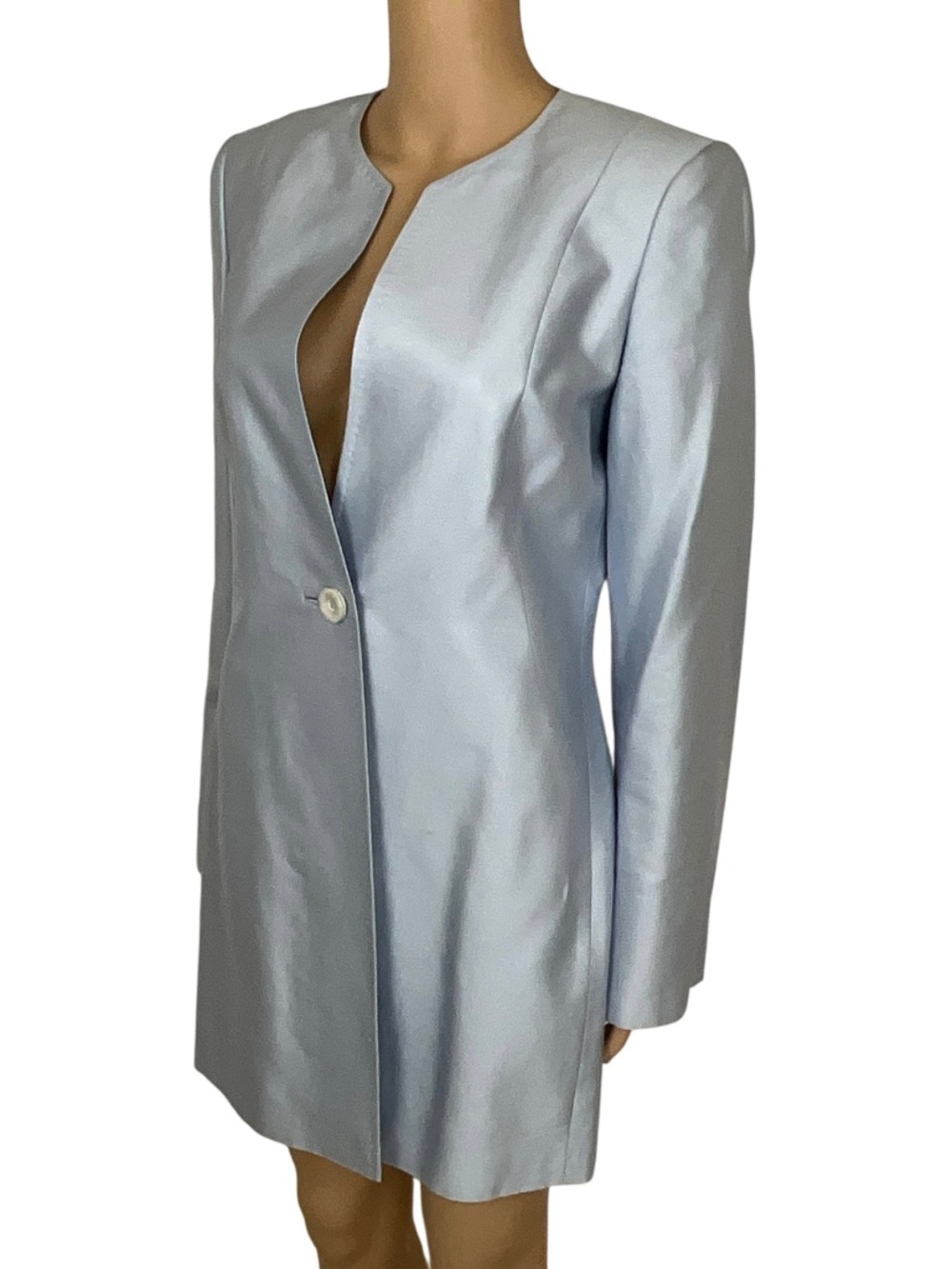 Adrienne Vittadini Light Blue Satin Long Blazer Coat